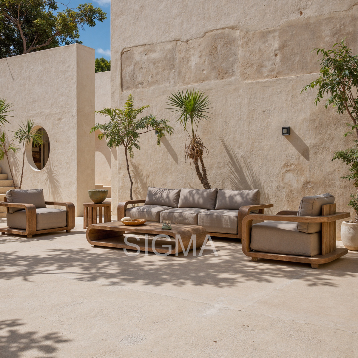 2025 Luxury Modern Teak Outdoor Sofa Set with Ottoman for Hotels Villas Farmhouses Apartments Backyards Patios for Parks