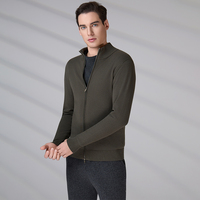 Fabricante de prendas de punto, cárdigan informal personalizado para hombre, 100% algodón, con cremallera, cuello alto, suéter con cremallera completa para hombre