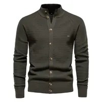 Holya grueso antiarrugas transpirable Casual de un solo pecho Color sólido cárdigan de punto hombre suéter moda de invierno