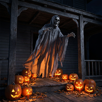 Spectre Suspendu d'Halloween Effrayant : Esprit Squelette avec Robe Grise pour Décoration de Fête et Accessoires de Maison Hantée – Vente en Gros