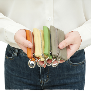 Cartera de Mujer de Cuero Genuino, Minimalista, Elegante, Impermeable, con Patrón de Hilo, Llavero, Monedero con Cierre de Cremallera - Product Image 1
