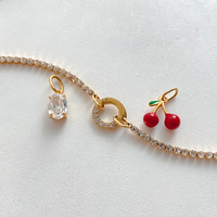 Bracelet en acier inoxydable plaqué or 14 carats avec chaîne entièrement sertie de strass, pendentif en cristal cerise pour femme, bijoux Emanco