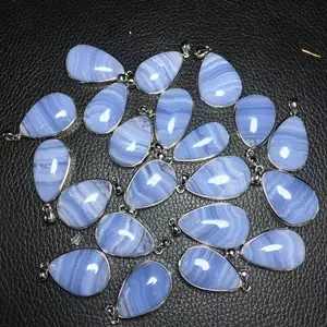 Wholesale Natural Crystal Water Drop Gemstone Healing Quartz Blue Lace Agate Pendant For Decoration