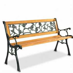Banco de Comedor de Madera Maciza Tradicional Antiguo, Ecológico, con Estructura de Hierro, de 2 Plazas, para Patio, Jardín, Parque - Product Image 1