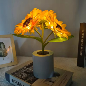 LED Night Light Rechargeable Sunflower Lights Interior Lighting Bedroom Bedside Desktop Decoration <b>Table</b> Lamp Night Lamps - Product Image 3
