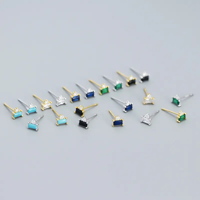 18k gold plated 925 sterling silver emerald turquoise cz black agate gemstone stud earrings