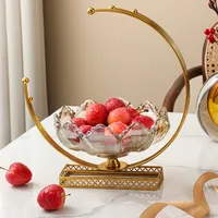 الجملة الإبداعية لوحات الحلوى شكل دائري مع المعادن العتيقة الزجاج الفاكهة لير القدمين الزجاج وعاء وعاء حلوى