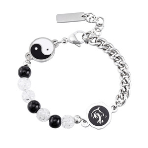 Trendy Chinese Style <b>Beaded</b> <b>Bracelet</b> With Tai Chi Symbol Tibetan Silver Chain For Men And Women Fashion Jewelry - Product Image 5