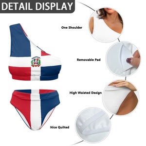 Venta caliente personalizado de las mujeres de un hombro de gran tamaño Sexy traje de baño Ropa de playa República <span class=keywords><strong>Dominicana</strong></span> Imprimir Loose Fit Bikinis Ropa de playa - Product Image 4