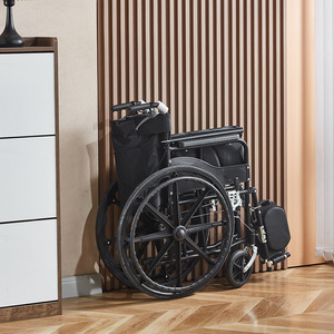 Silla de ruedas manual plegable, ligera, de acero al carbono, con asiento transpirable para pacientes mayores y mujeres embarazadas - Product Image 3