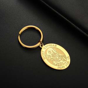 Llavero con Medalla de San Cipriano de Myshape, Amuleto de Protección Religioso Católico, Joyería de Acero Inoxidable de Michaelmas, África del Norte - Product Image 4
