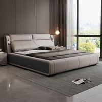Modernes Luxuriöses Holz-Schlafzimmermöbel-Set mit Weich Gepolstertem Super-King-Size-Bettgestell aus Leder mit Stauraum für Erwachsene