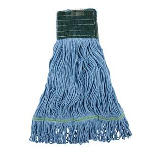 Tête de balai manuelle Boardwalk BWK402BL avec panier en plastique, fibres de coton/rayonne, bleu - Rectangulaire moyen, pour nettoyage domestique, manche inclus, 12 par carton - Product Image 1