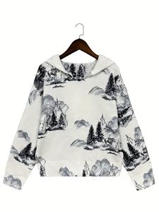 <span class=keywords><strong>Pull</strong></span> à capuche pour femme motif paysage montagneux 2026, col en <span class=keywords><strong>V</strong></span>, manches longues, imprimé croquis, 100 % polyester, idéal pour l'extérieur et le style zen - Product Image 4