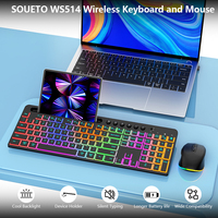 Clavier et souris sans fil 2,4 G JSgaming avec personnalisation de la langue, rétroéclairés et rechargeables pour ordinateur, Mac et ordinateur portable