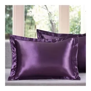 Alta qualidade macia cetim fronhas logotipo personalizado travesseiro de seda cobre e desgaste do sono