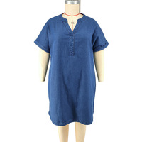XL-5XL Übergröße Jeanskleid für Damen Kurzarm Elegantes Kurzes Kleid Locker Sitzend Lässiges Herbstkleid 2027