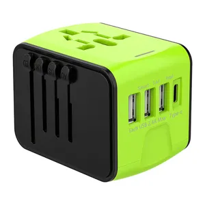 Adaptador de viaje universal, adaptador de enchufe de alimentación internacional con 3 puertos USB A + 1 puerto USB C Cargador de pared mundial para EE. UU. UE Reino Unido AUS