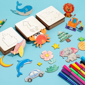 Jouet éducatif bricolage Arts et artisanat <span class=keywords><strong>dessin</strong></span> pochoirs Kit bois animal <span class=keywords><strong>dessin</strong></span> animé puzzle conseil bricolage peinture modèle - Product Image 5