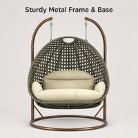 Fauteuil suspendu double en rotin pour patio, avec support métallique, pour villa et extérieur