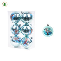 Prix d'usine, vente en gros, boules de décoration de Noël personnalisées avec logo, en plastique bleu incassable, 8 cm, 6 pièces