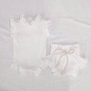 Bebé recién <span class=keywords><strong>nacido</strong></span> verano algodón infantil hoja de loto <span class=keywords><strong>pantalones</strong></span> mameluco conjunto ropa de bebé conjunto Top + pantalón - Product Image 4