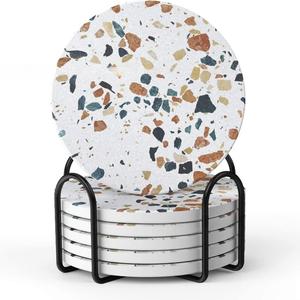 Posavasos de cerámica redondos con diseño de mármol al por mayor posavasos de corcho en blanco con logotipo personalizado - Product Image 4