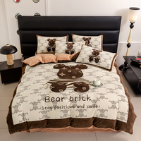 Housse de couette de marque Designer noir blanc grille hiver chaud lait polaire linge de lit 4 pièces ensemble de literie housse de couette