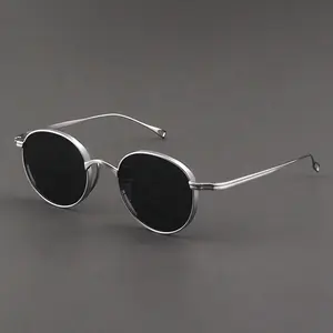New Fashion Silver Adult Retro Vintage Round Sunglasses Men 100% Titanium Polarized Sunglasses Sun glasses Shades Oculos De Sol