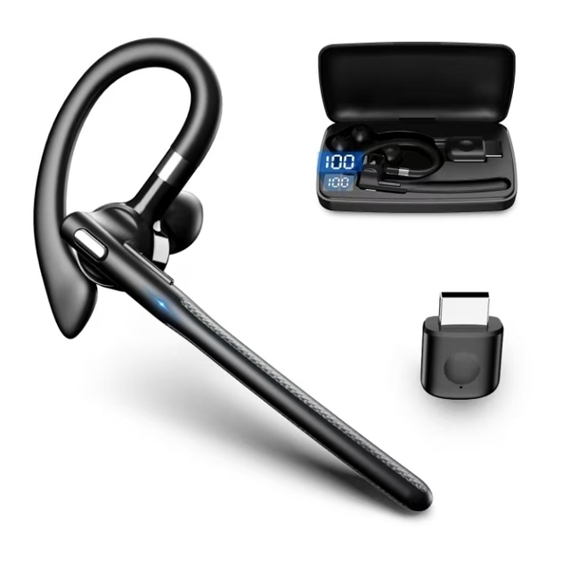 Single Rotation Ear-hook Dual ENC Noise Cancelling Wireless Business Stereo Computer Earbuds Reverse Charging Digital Display