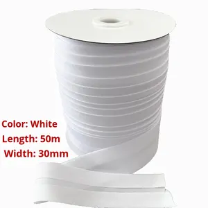 Ribete de Poliéster y Algodón Mate de 30 mm, Color Negro y Blanco, para Bolsas, Dobladillo, <span class=keywords><strong>Costura</strong></span>, Rollo de 50 m - Product Image 1