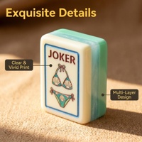 Jeu de Mahjong Américain Moderne en Cristal Bleu Transparent pour 4 Joueurs, Tuiles en Bois Polies à la Main, Accessoires Complets, Emballage Personnalisé