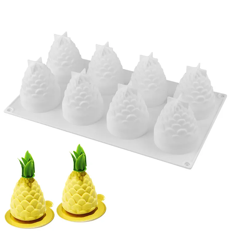 Pineapple Shape Cake Mold 8 Cavity Platinum Food Grade Silicone Cake Mold 3D Baking Usage Cake Mold Silicone