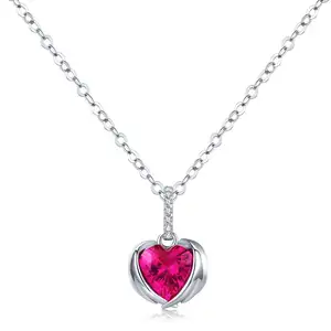 Guardian Heart Necklace Women Europe and America Platinum Plated Red Heart 925 Sterling Silver Necklace SCN341