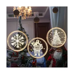 3D Battery Operated 16cm Christmas Tree Suction Cup Room Holiday Decoration Led Acrylic Window Hanging Light Ornaments