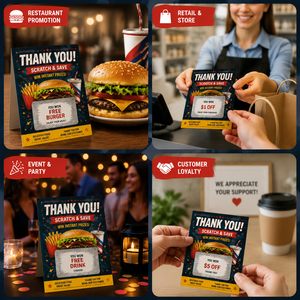 Custom Full Color Printing Thank You Scratch Off <b>Cards</b> Wholesale Fast Food Burger Restaurant Promotion Scratch Win Reward <b>Cards</b> - Product Image 4
