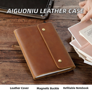 Crescent Papers CP-004 Executive Genuine Leather A5 Journal Cover Refillable Notebook Holder 80 <b>Sheets</b> | <b>Magnetic</b> Buckle - Product Image 2