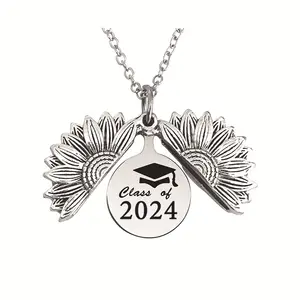 Ywganggu High Quality Stainless Steel Can Open Sunflower Necklace Personalized Graduation Name Necklace Engraved Jewelry