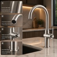 Robinet d'évier de cuisine en acier inoxydable brossé, monocommande avec douchette extractible, bec haut pivotant pour usage en restaurant et hôtel