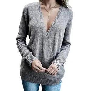 2019 Herbst Deep V Neck Sexy Pullover Frauen Mode Loose Strick pullover Lady Sweater