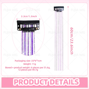 12 extensions cheveux à clipser 24 pouces à paillettes colorées Kit d'accessoires pour cheveux de fée pour femmes filles enfants - Product Image 6