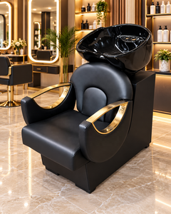 Sillón de Lavacabezas Moderno Negro y Dorado para Salón, con Lavabo de Cerámica, Mueble de Belleza Comercial con Estructura Metálica Resistente - Product Image 1