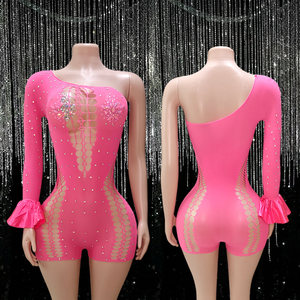 Body moulant asymétrique à strass et découpes, tenue de performance, vêtements de danse exotique, tenues de strip-teaseuse - Product Image 1