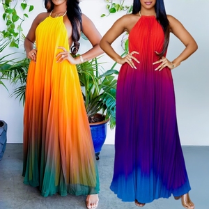 CY0330 Boutique Sexy Ropa de Verano Playa Halter Maxi Vestidos Mujeres Color Gradiente Suelto Casual Elegante Vestido Largo - Product Image 1