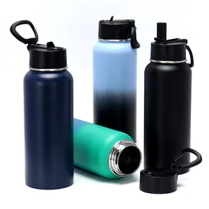 Garrafa de água sem bpa de 1000ml, cobertura isolada à vácuo para garrafa de água de bicicleta, aço inoxidável, preto e branco personalizado