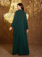 Robe de soirée élégante pour femme, col montant, manches longues, ornée de sequins brillants, broderies et patchwork en satin, respirante, style musulman modeste