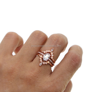 Promotion : Ensemble de fiançailles tendance, plaqué or rose, 3 pièces, pavé de zirconiums cubiques et opale, bague de mariage pour couple, Arabie Saoudite - Product Image 3