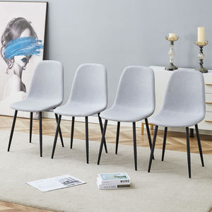 Modern Light Luxury <b>Dining</b> <b>Chair</b> Set with Cotton Linen Fabric, High Resilience Foam and Black Metal Legs for Home Office Hotel - Product Image 1