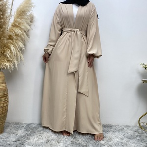 1876# Hot Sale Classic Solid Color <b>Elastic</b> Cuff Big Border With Big <b>Belt</b> Simplicity Versatile Daily Casual Women Cardigan Abaya - Product Image 4