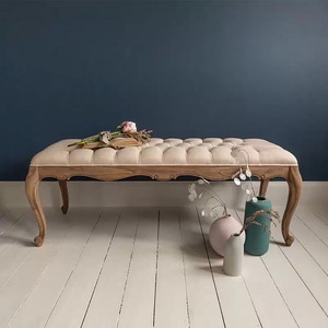 American Solid Wood <b>Bed</b> <b>End</b> Bench, French Distressed Vintage Entryway Shoe Bench, Long Upholstered Bench for Master Bedroom - Product Image 2